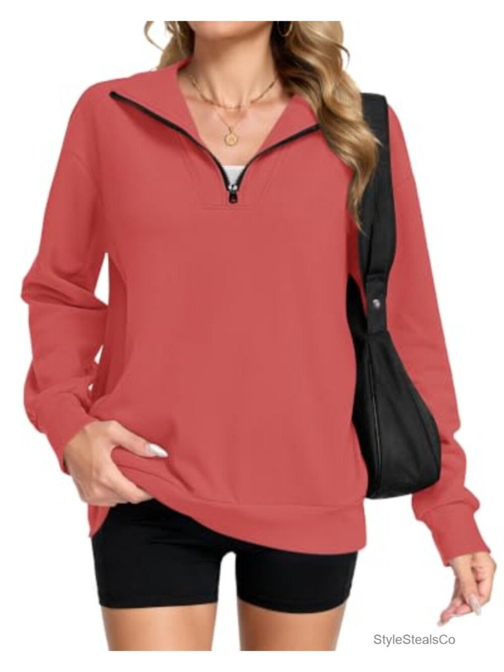 Quarter Zip Oversized Sweatshirt Long Sleeve Pullover with Pockets